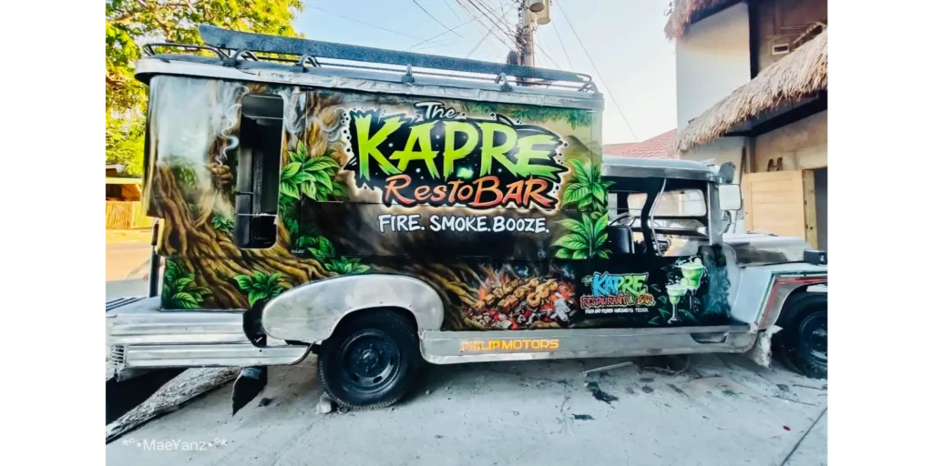 we tried to find the best food truck in bohol and found the kapre resto bar - the kapre jeepney food and margarita truck