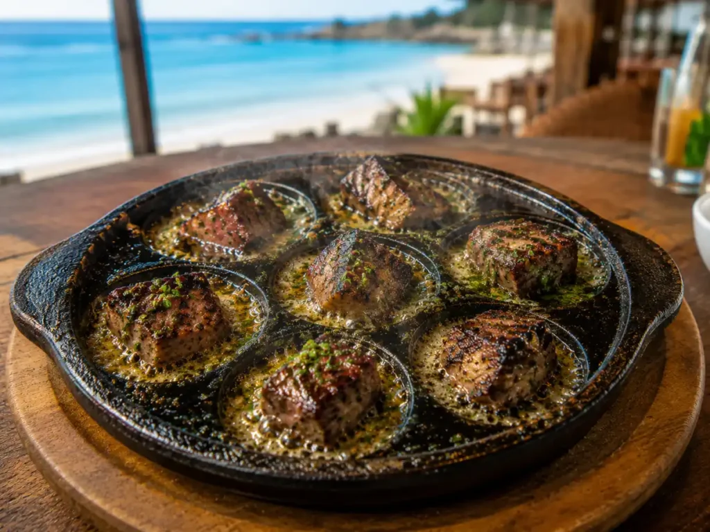 steak cubes in parsley garlic butter