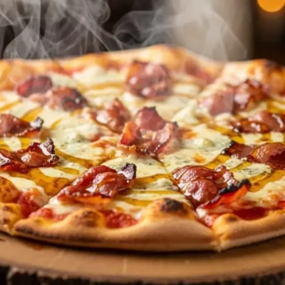 crispy bacon and pale syrup pizza
